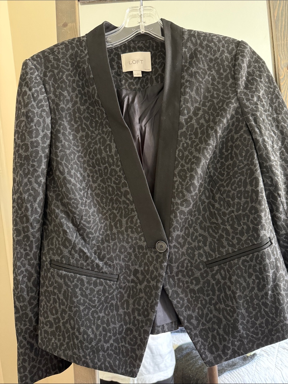 LOFT Black Leopard Jacquard One-Button Blazer